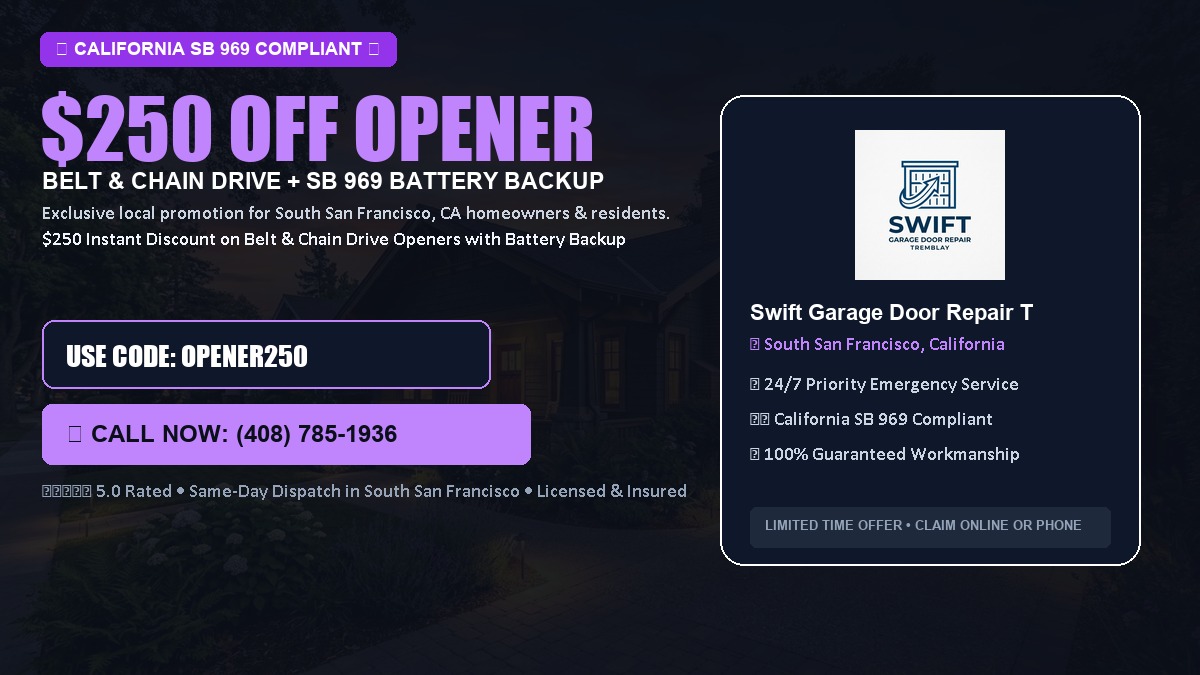 $250 OFF Smart Garage Door Opener Installation (Belt & Chain Drive with California SB 969 Battery Backup) in South San Francisco, CA