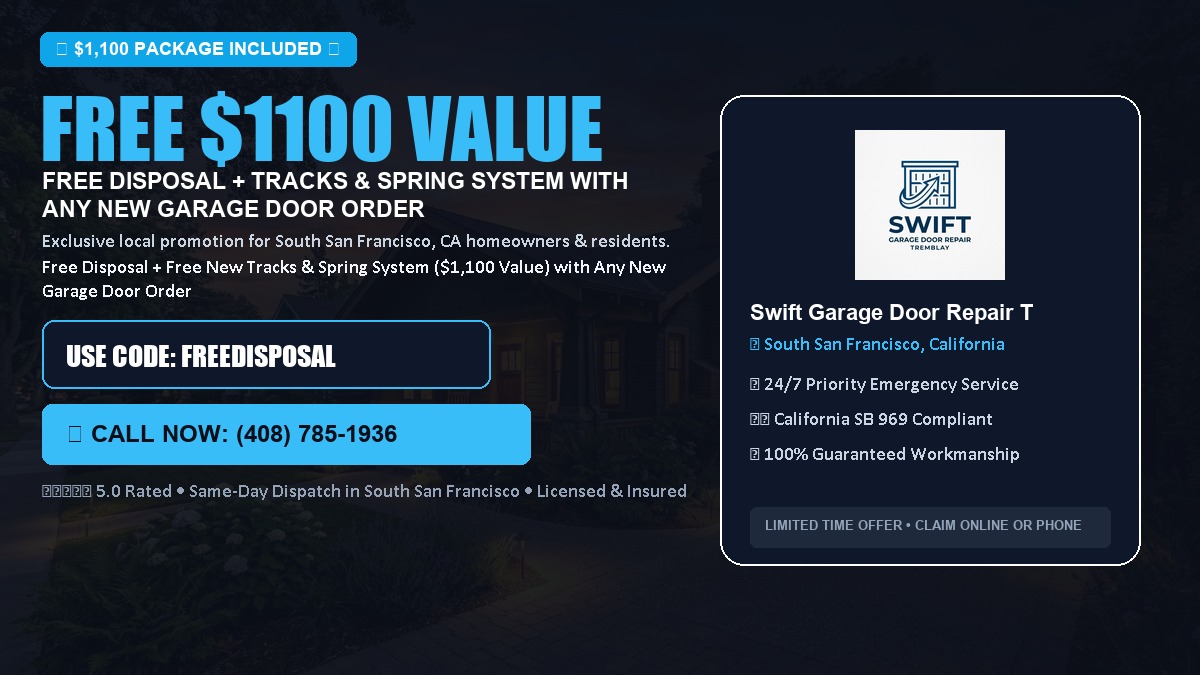 Free Disposal + Free New Tracks & Spring System with Any New Garage Door Order ($1100 Value) in South San Francisco, CA